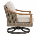 Sillón giratorio 78 x 82 x 95 cm de cuerda trenzada beige y madera para exterior estilo natural