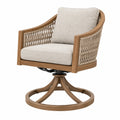 Sillón giratorio 80 x 78 x 94 cm de madera y cuerda trenzada beige para exterior