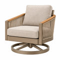 Sillón giratorio de exterior 80 x 84 x 92 cm de metal madera y cuerda beige