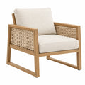 Sillón 70 x 78 x 82 cm de madera natural y tejido beige con laterales trenzados