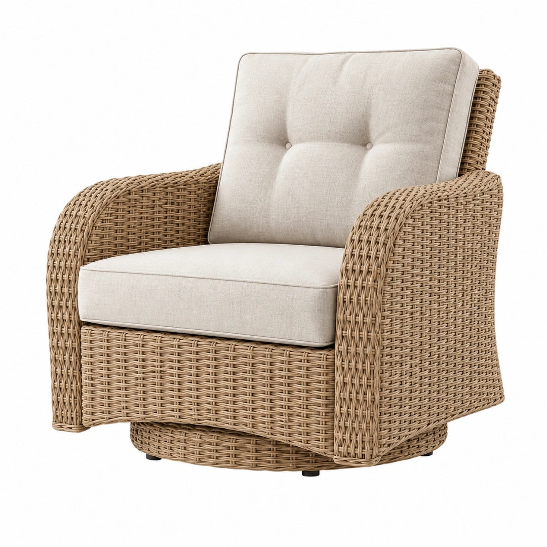 Sillón 85 x 90 x 92 cm de fibra trenzada beige con tapizado textil - estilo natural