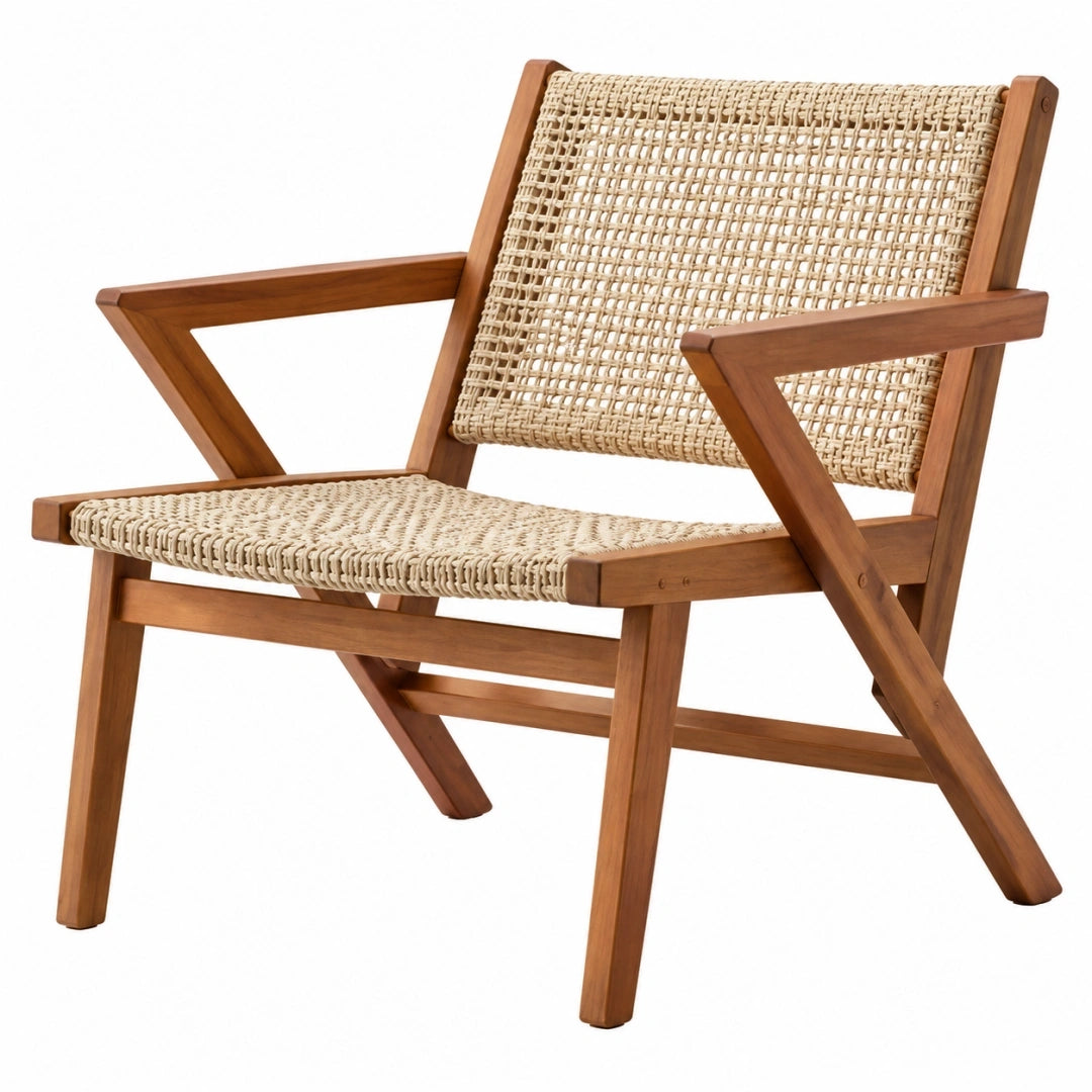 Sillón 70 x 75 x 80 cm de madera y fibra trenzada natural estilo rústico