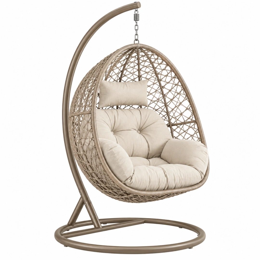 Sillón colgante 105 x 105 x 195 cm de metal y trenzado sintético beige para interior y exterior cubierto