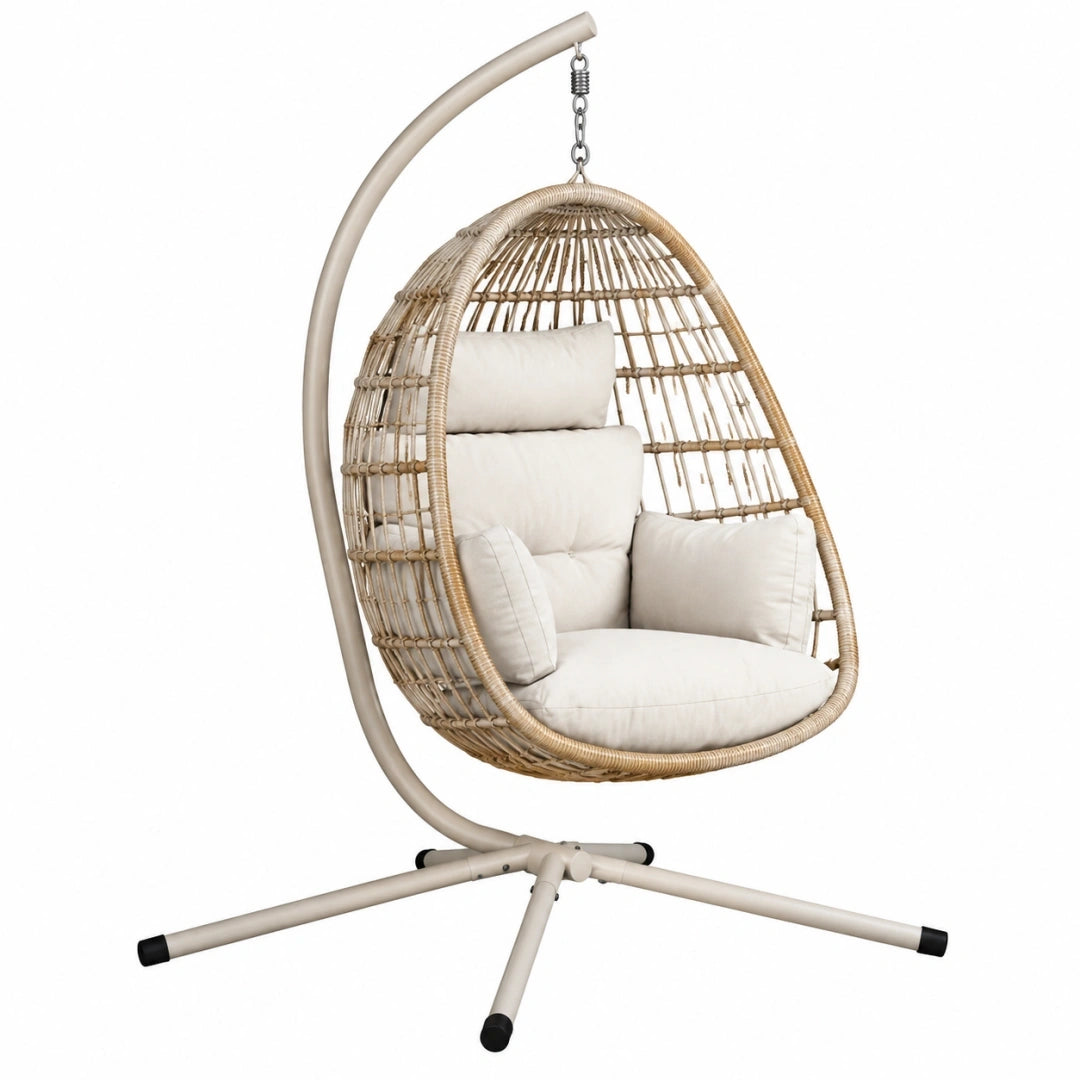 Sillón colgante 105 x 105 x 195 cm de ratán sintético beige para interior y exterior