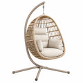 Sillón colgante 105 x 105 x 195 cm de ratán sintético beige con soporte de metal para exterior