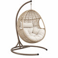 Sillón colgante 105 x 105 x 195 cm de ratán sintético beige con soporte de acero para terraza