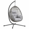 Sillón colgante 105 x 105 x 200 cm de ratán sintético gris con estructura de acero para jardín