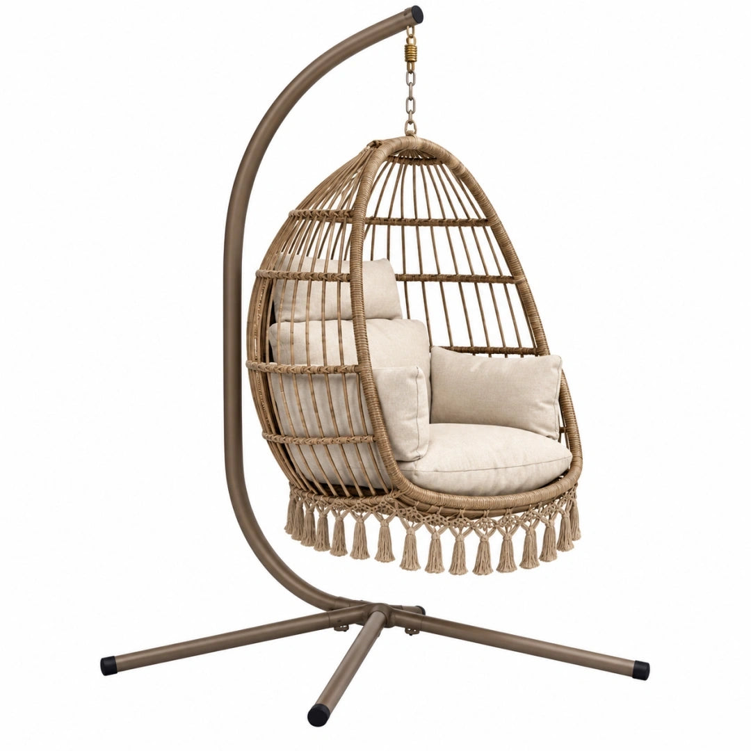 Silla colgante 105 x 105 x 195 cm de acero y ratán sintético marrón estilo bohemio
