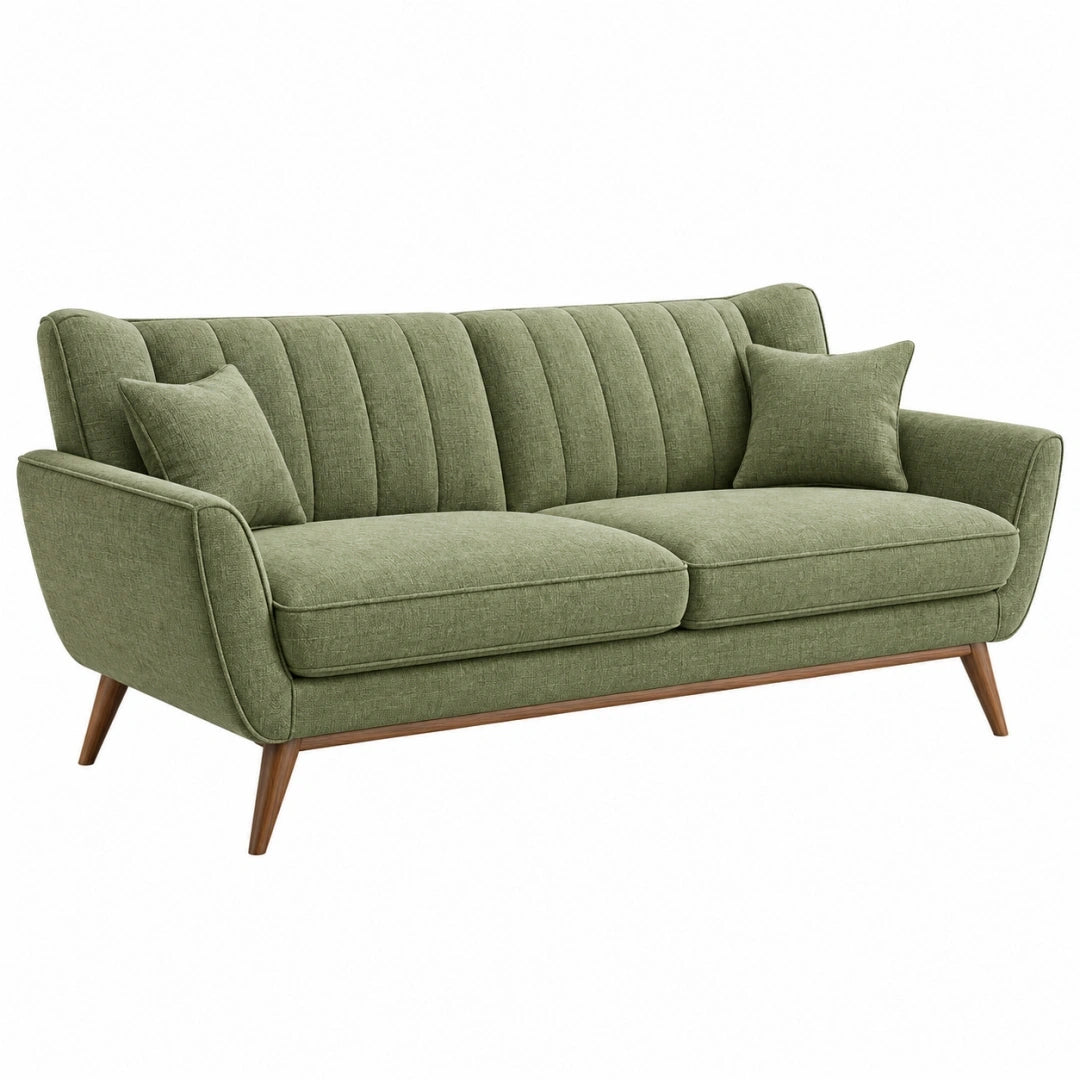 Sofá de 2 plazas 190 cm tapizado en tela verde con patas de madera estilo retro