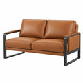 Sofá de 2 plazas 130 x 78 x 82 cm de cuero sintético marrón con estructura de metal estilo industrial
