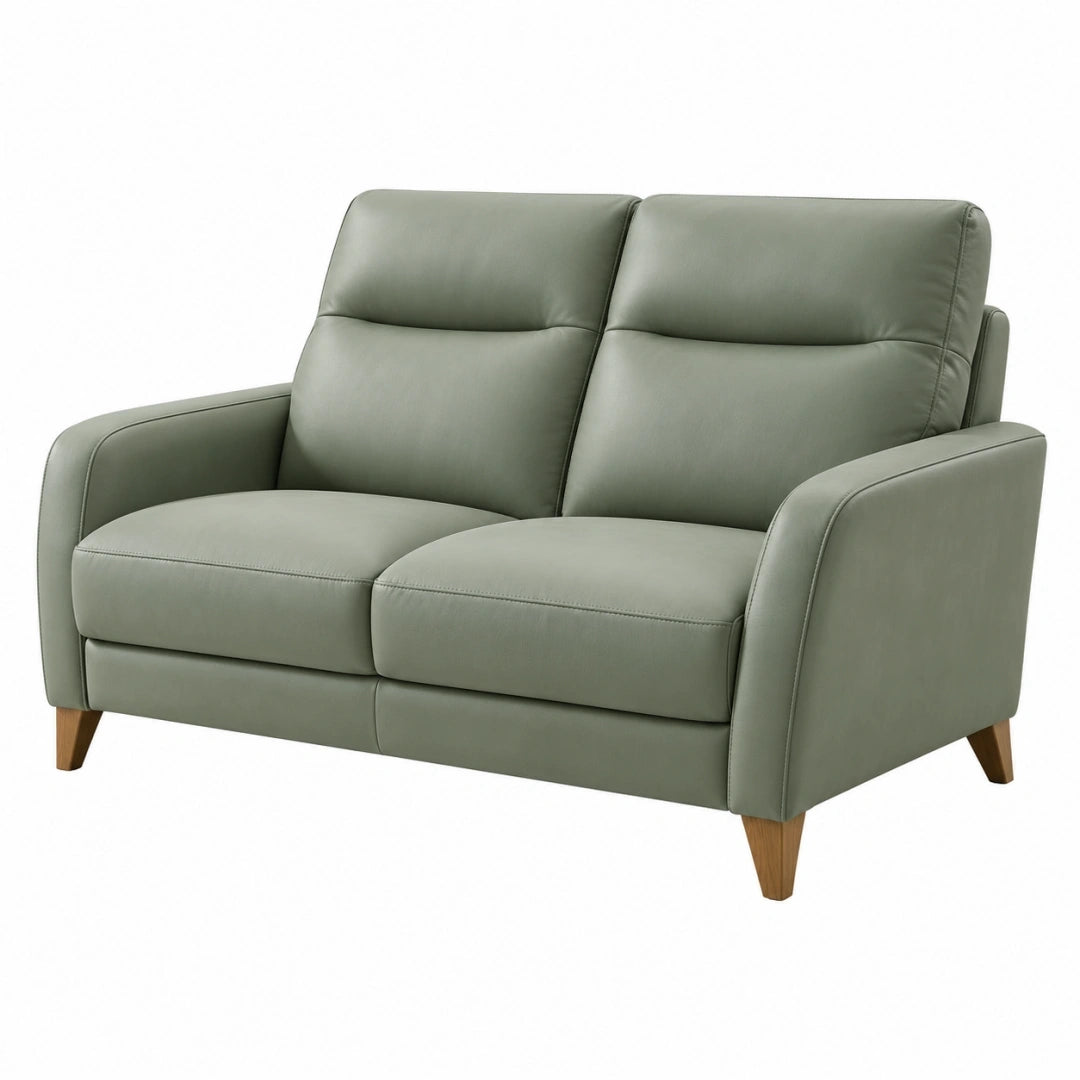 Sofá de 2 plazas 150 x 85 x 90 cm de piel sintética verde grisáceo con patas de madera