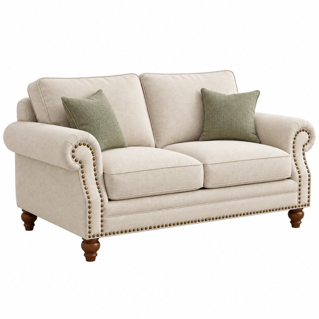 Sofá de 2 plazas 165 x 90 x 90 cm tapizado beige de tela estilo clásico