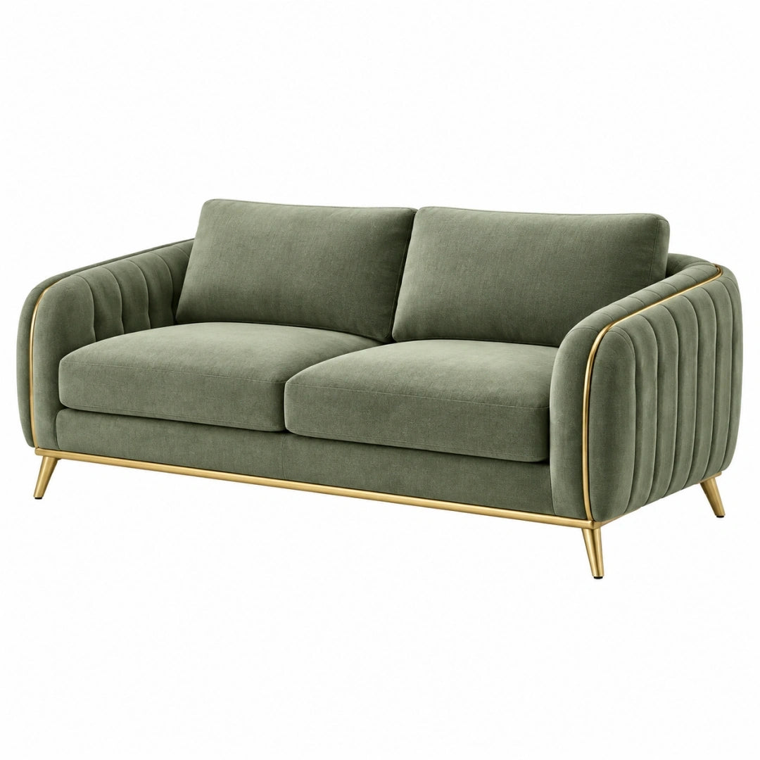 Sofá de 2 plazas 170 x 85 x 85 cm de terciopelo verde con patas metálicas estilo glam