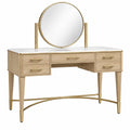 Tocador con espejo 120 x 50 x 145 cm de madera natural y dorado con cajones estilo moderno