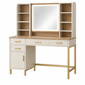 Tocador con espejo y estantes 120 x 50 x 160 cm en madera beige y marrón - almacenamiento para dormitorio