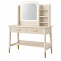 Tocador con espejo 100 x 45 x 160 cm de madera blanco roto y dorado con cajones y estantes estilo moderno