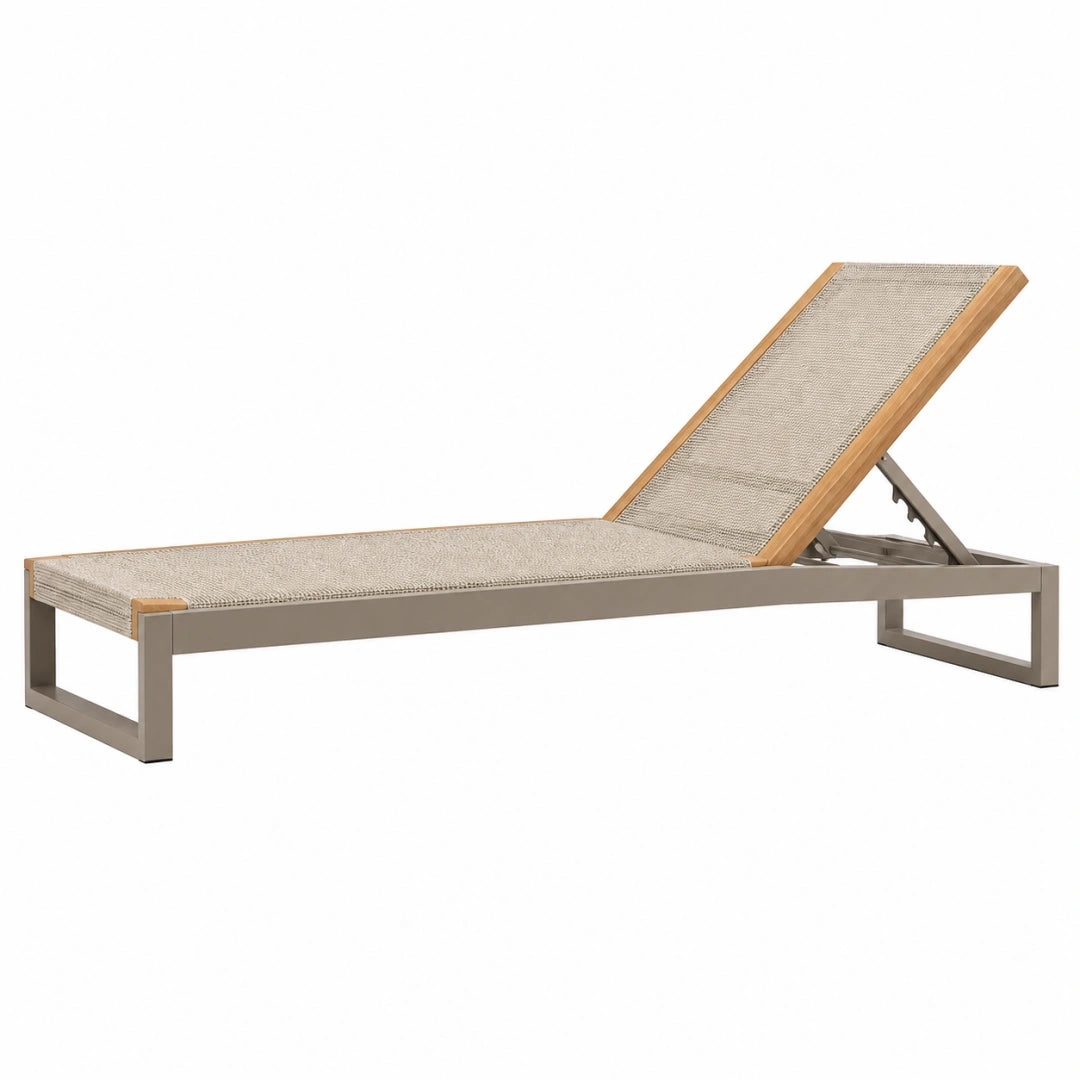 Tumbona de exterior 200 x 70 cm de aluminio gris y madera natural con respaldo ajustable