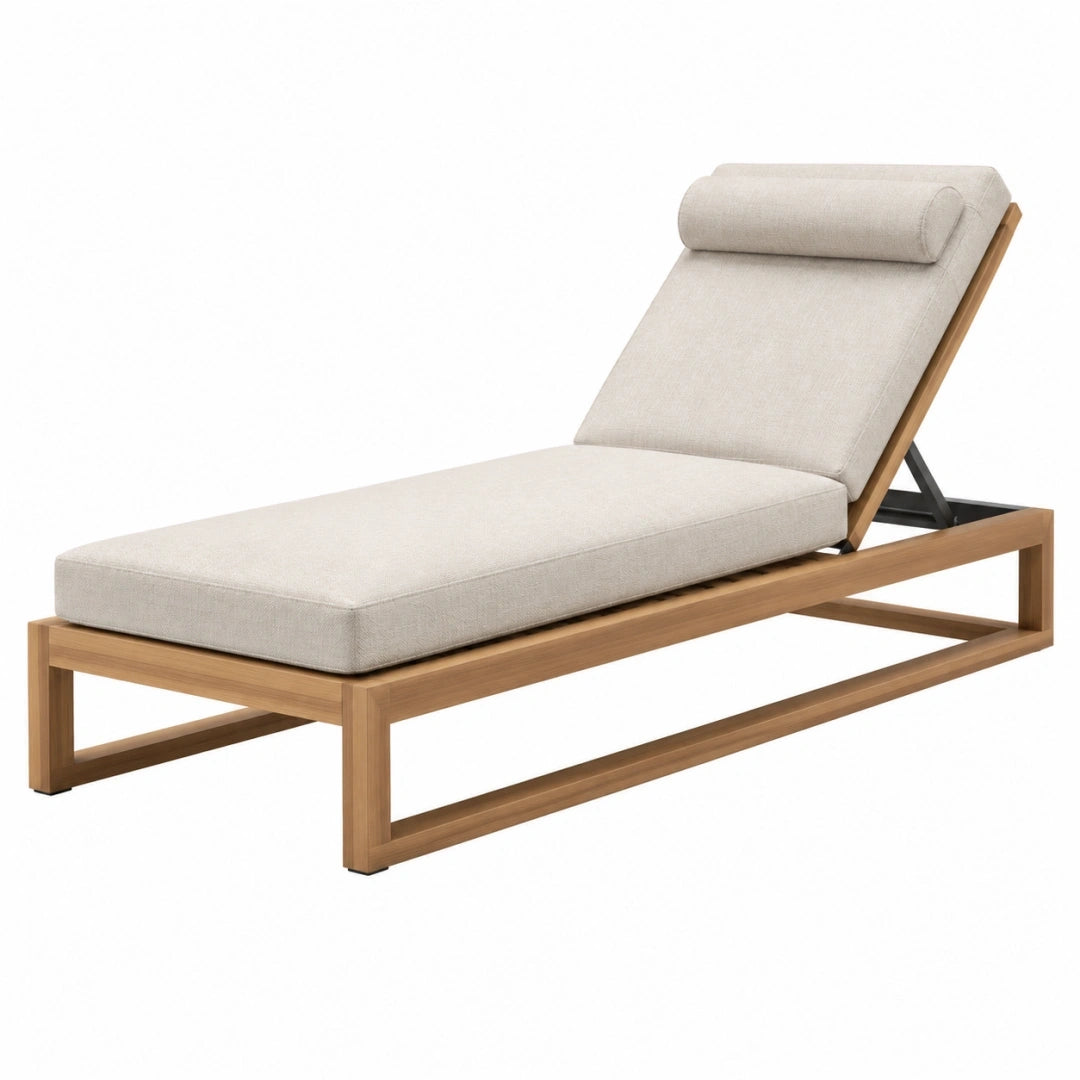 Tumbona 200 x 70 cm de madera y textil beige reclinable