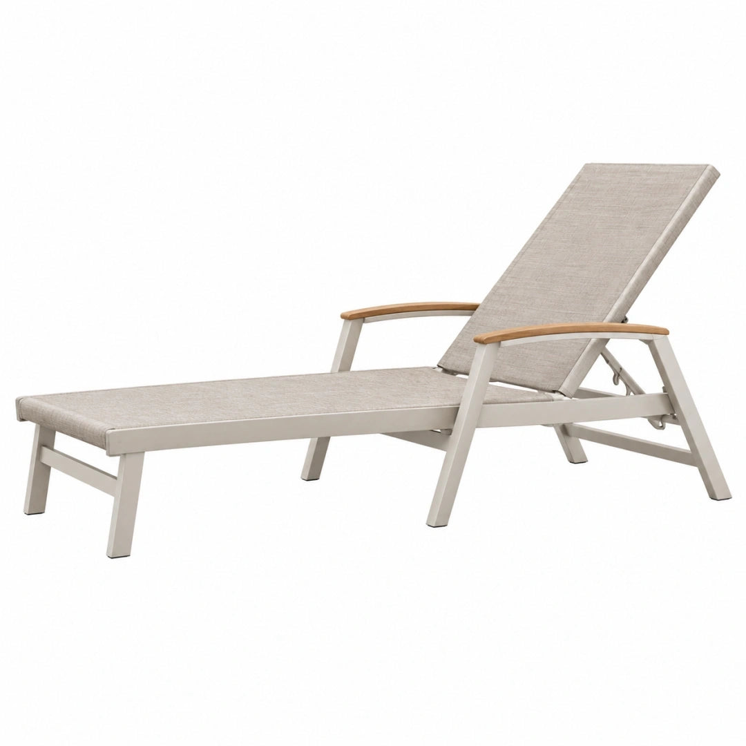 Tumbona de exterior 200 x 70 cm de aluminio beige con respaldo reclinable