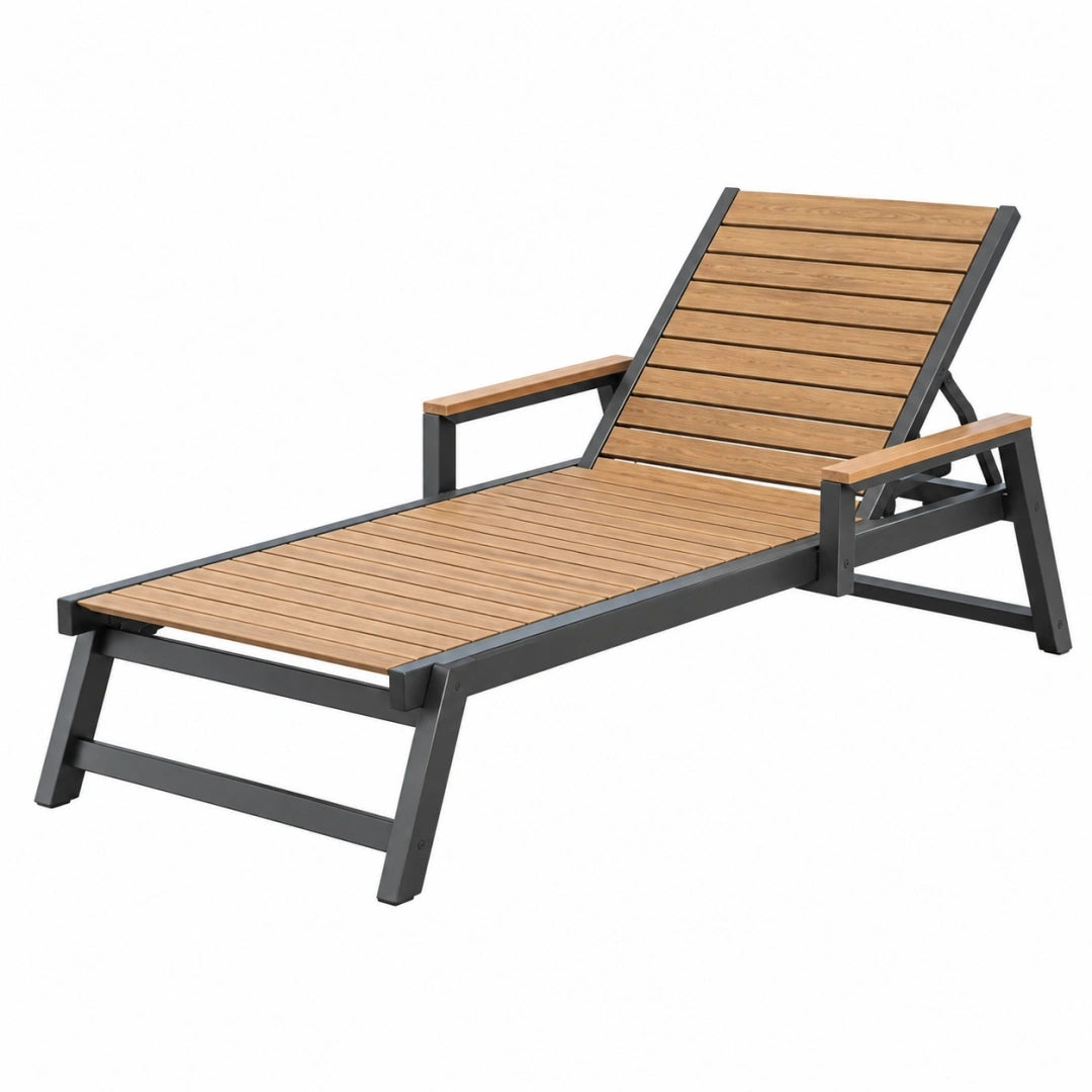 Tumbona de jardín 195 x 65 cm de madera y metal marrón y negro reclinable