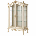 Vitrina de madera y vidrio crema y dorado - 100 x 45 x 190 cm - estilo clásico para salón