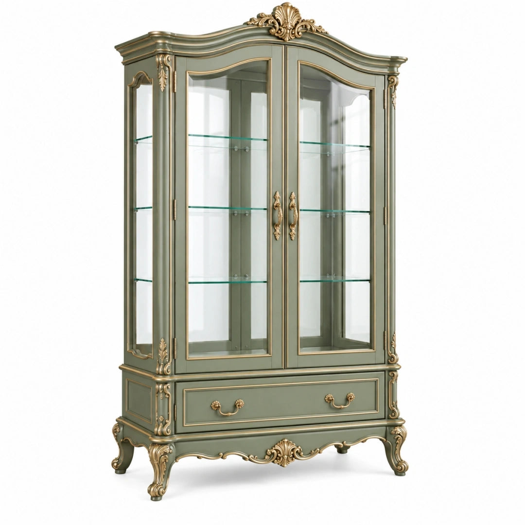 Vitrina 105 x 45 x 195 cm de madera verde grisáceo y vidrio - estilo clásico para salón
