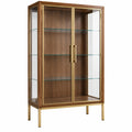 Vitrina 90 x 45 x 180 cm de madera marrón y vidrio con estructura dorada
