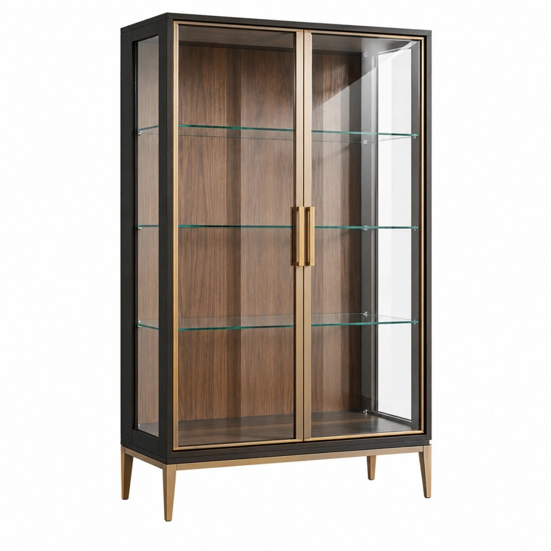 Vitrina 100 x 45 x 180 cm de metal y vidrio marrón negro estilo moderno