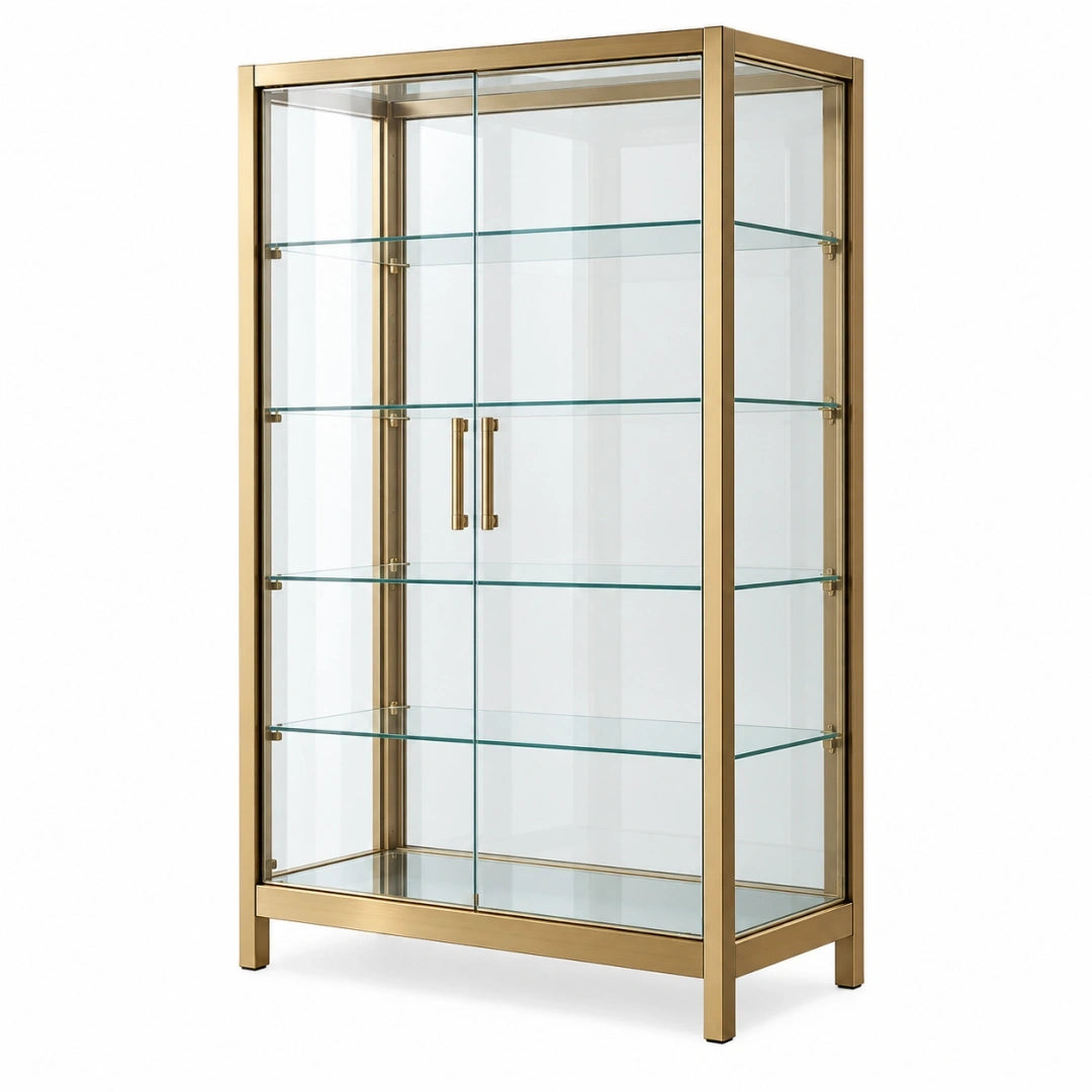 Vitrina 90 x 40 x 180 cm de metal dorado y vidrio con 2 puertas - Expositor contemporáneo