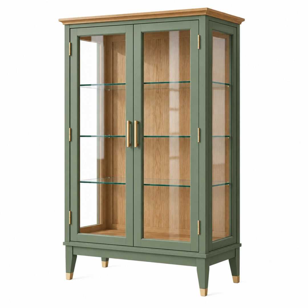 Vitrina de madera y vidrio verde 90 x 40 x 180 cm con dos puertas