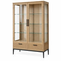 Vitrina 90 x 40 x 180 cm de madera y vidrio natural con puertas y cajones estilo moderno